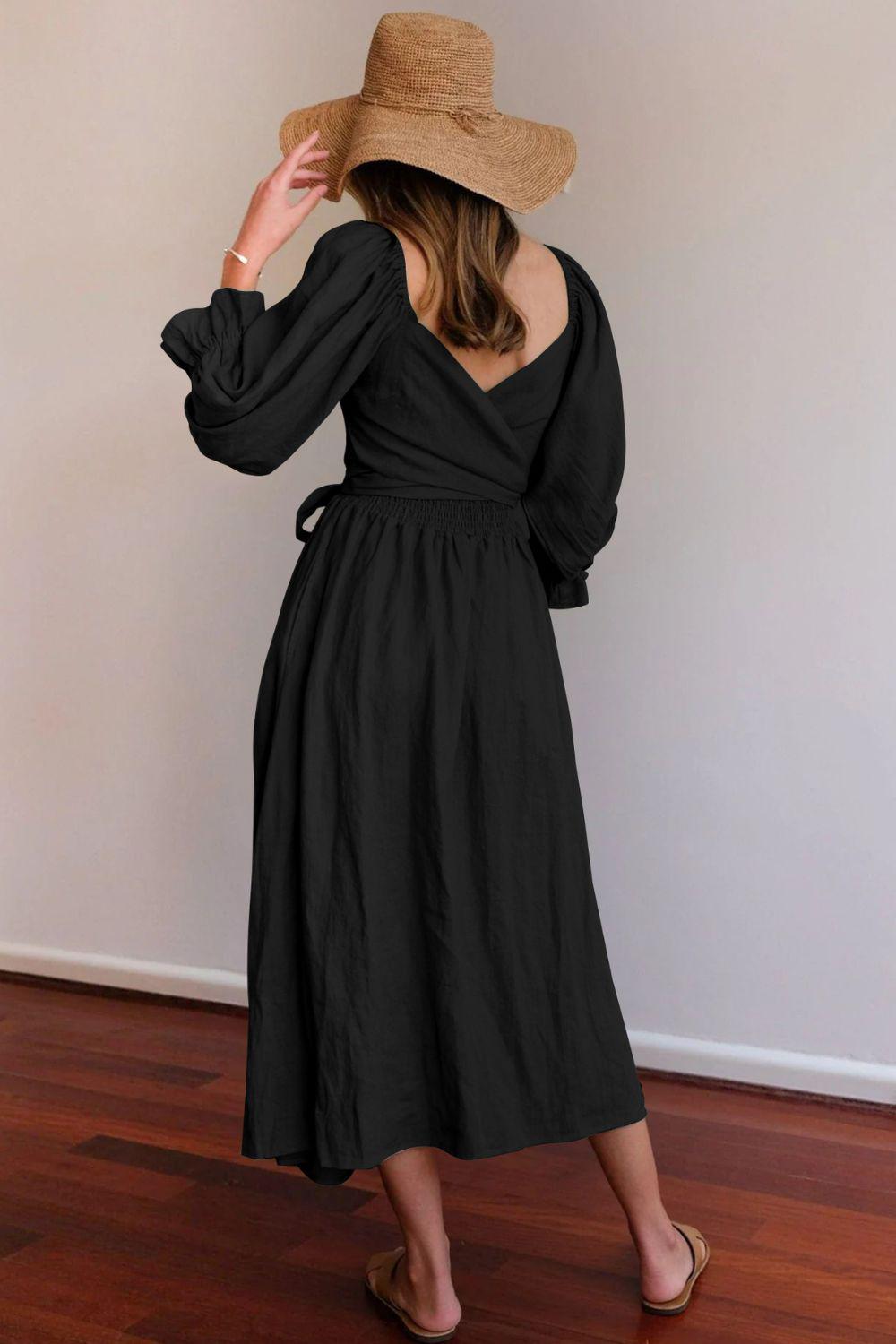 Smocked Square Neck Flounce Sleeve Dress BLUE ZONE PLANET