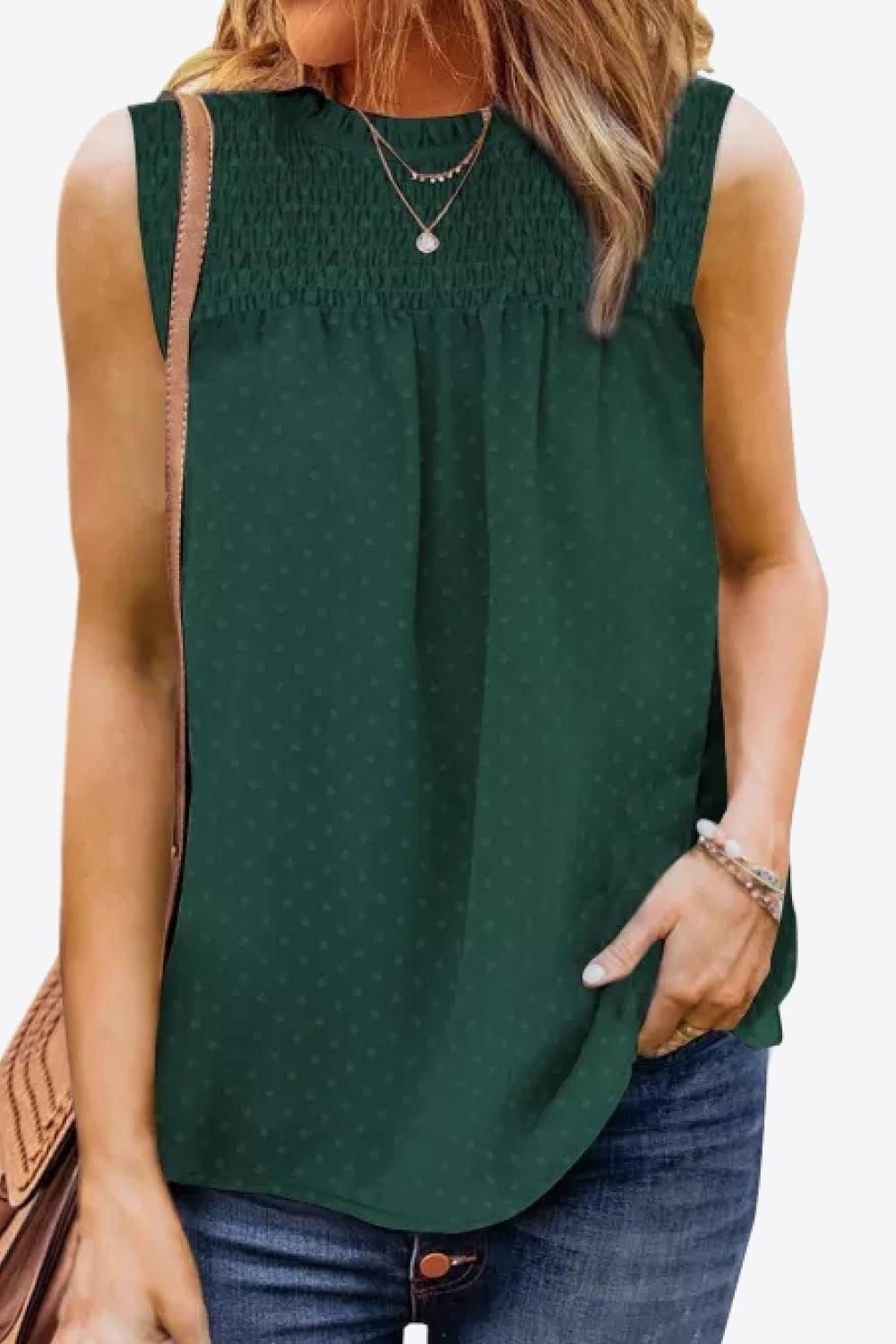 Smocked Tie Back Frill Trim Tank BLUE ZONE PLANET