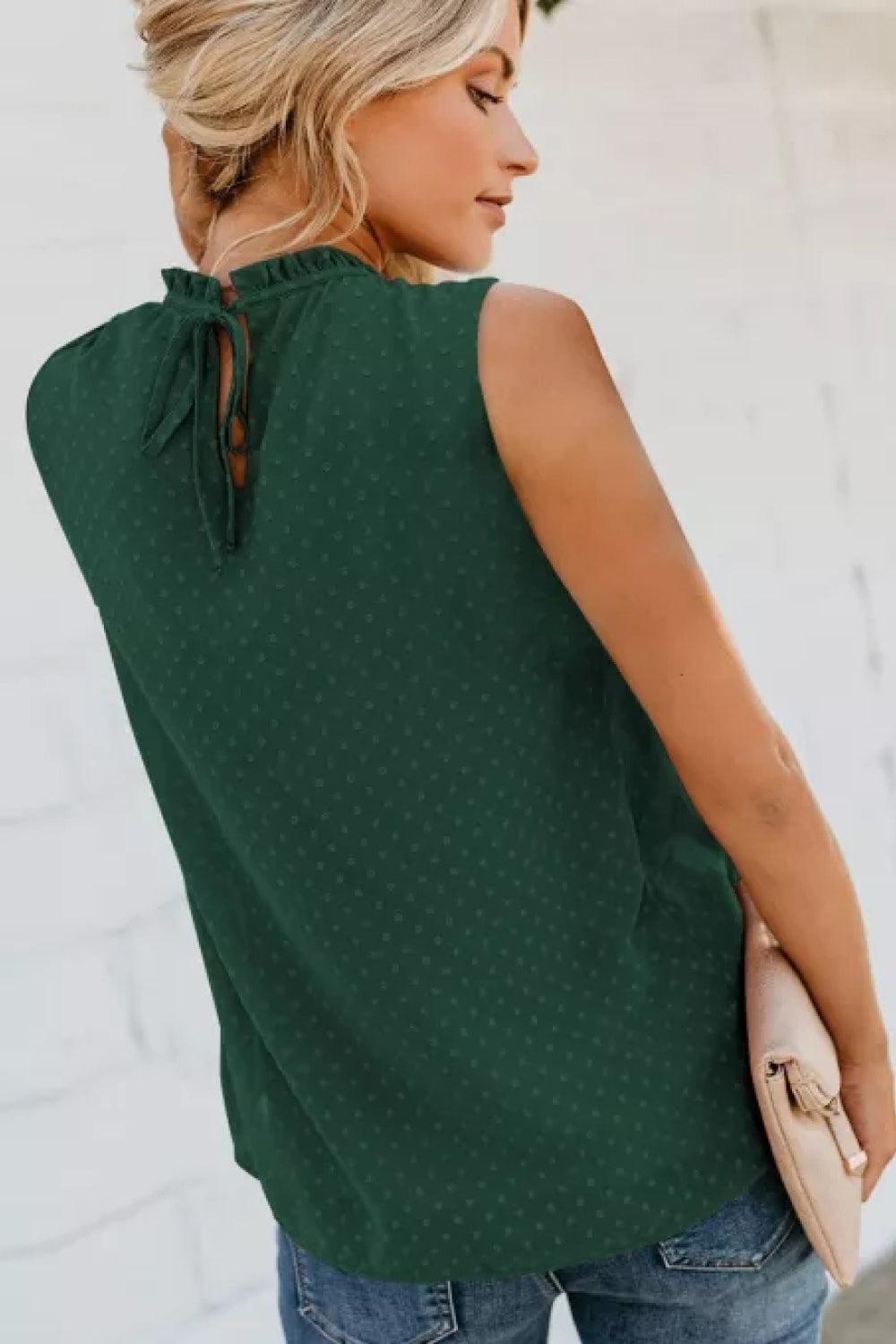Smocked Tie Back Frill Trim Tank BLUE ZONE PLANET