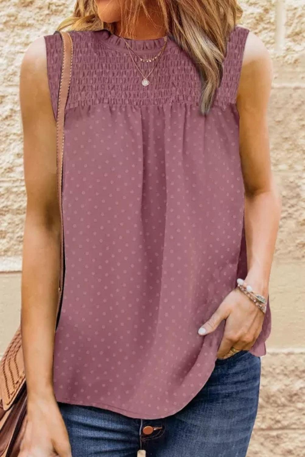 Smocked Tie Back Frill Trim Tank BLUE ZONE PLANET