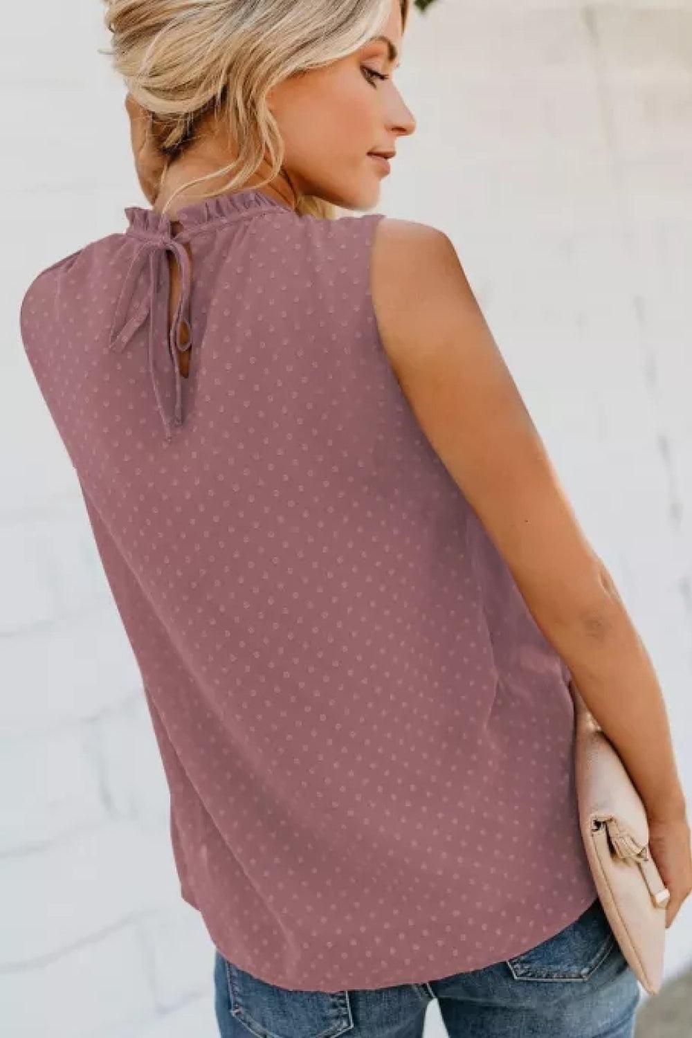 Smocked Tie Back Frill Trim Tank BLUE ZONE PLANET