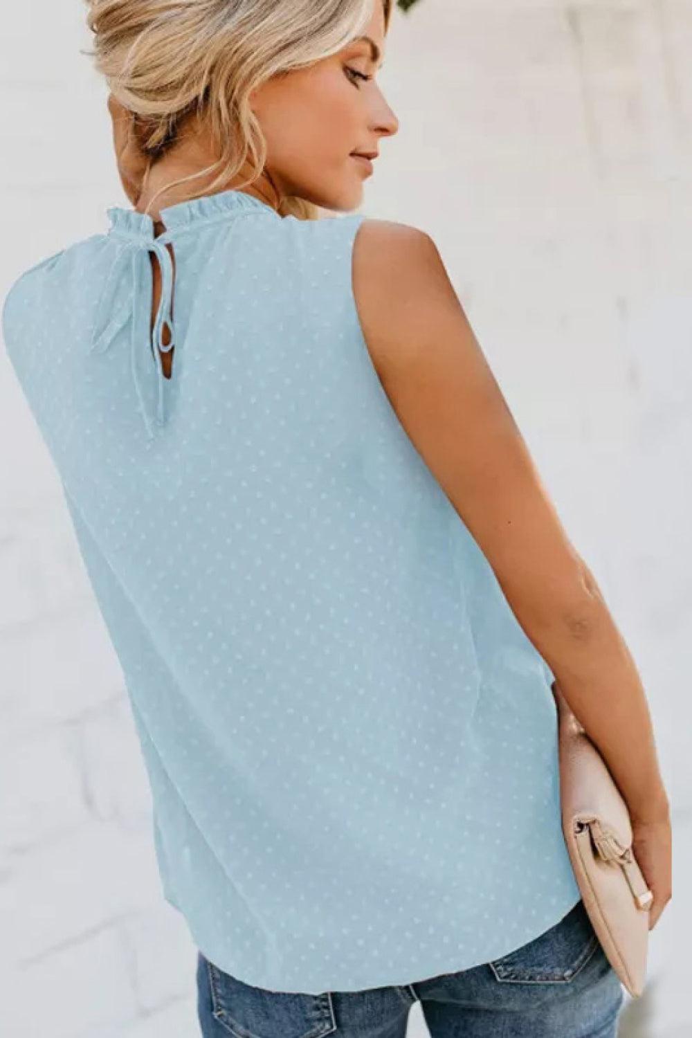 Smocked Tie Back Frill Trim Tank BLUE ZONE PLANET