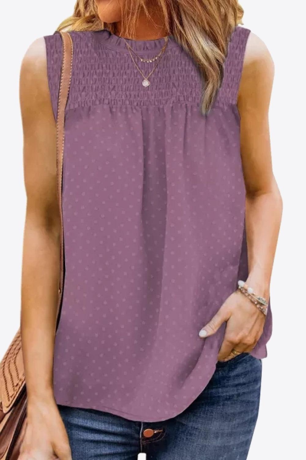 Smocked Tie Back Frill Trim Tank BLUE ZONE PLANET
