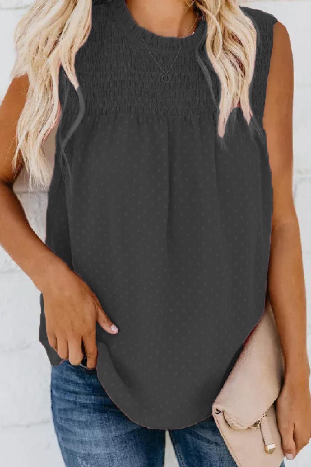Smocked Tie Back Frill Trim Tank BLUE ZONE PLANET