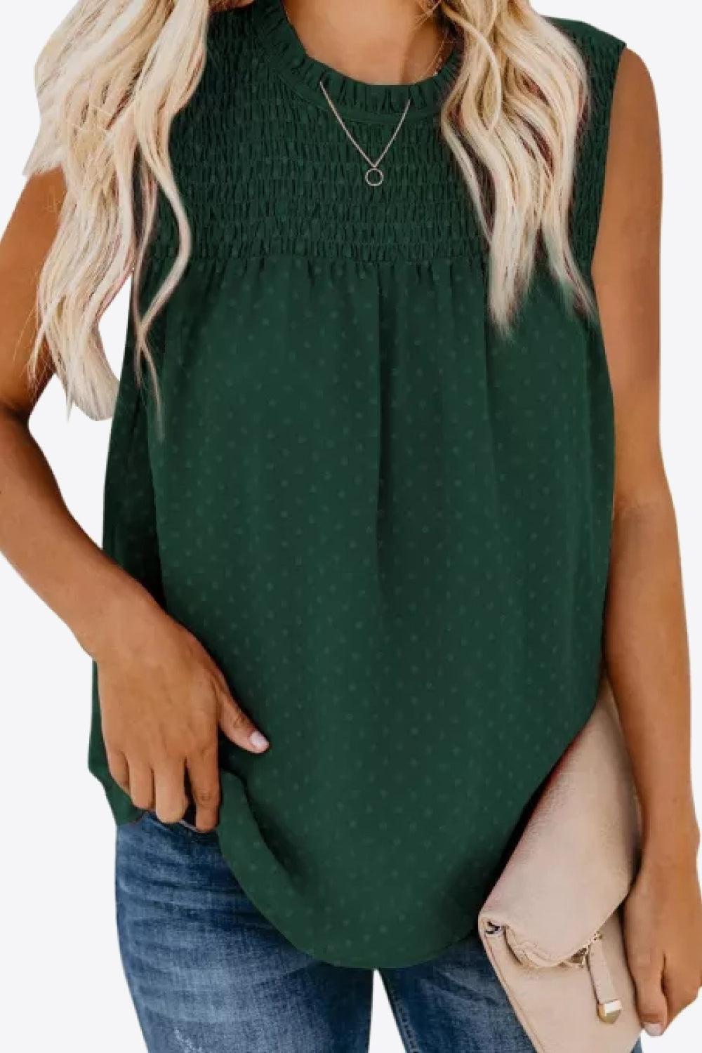 Smocked Tie Back Frill Trim Tank BLUE ZONE PLANET