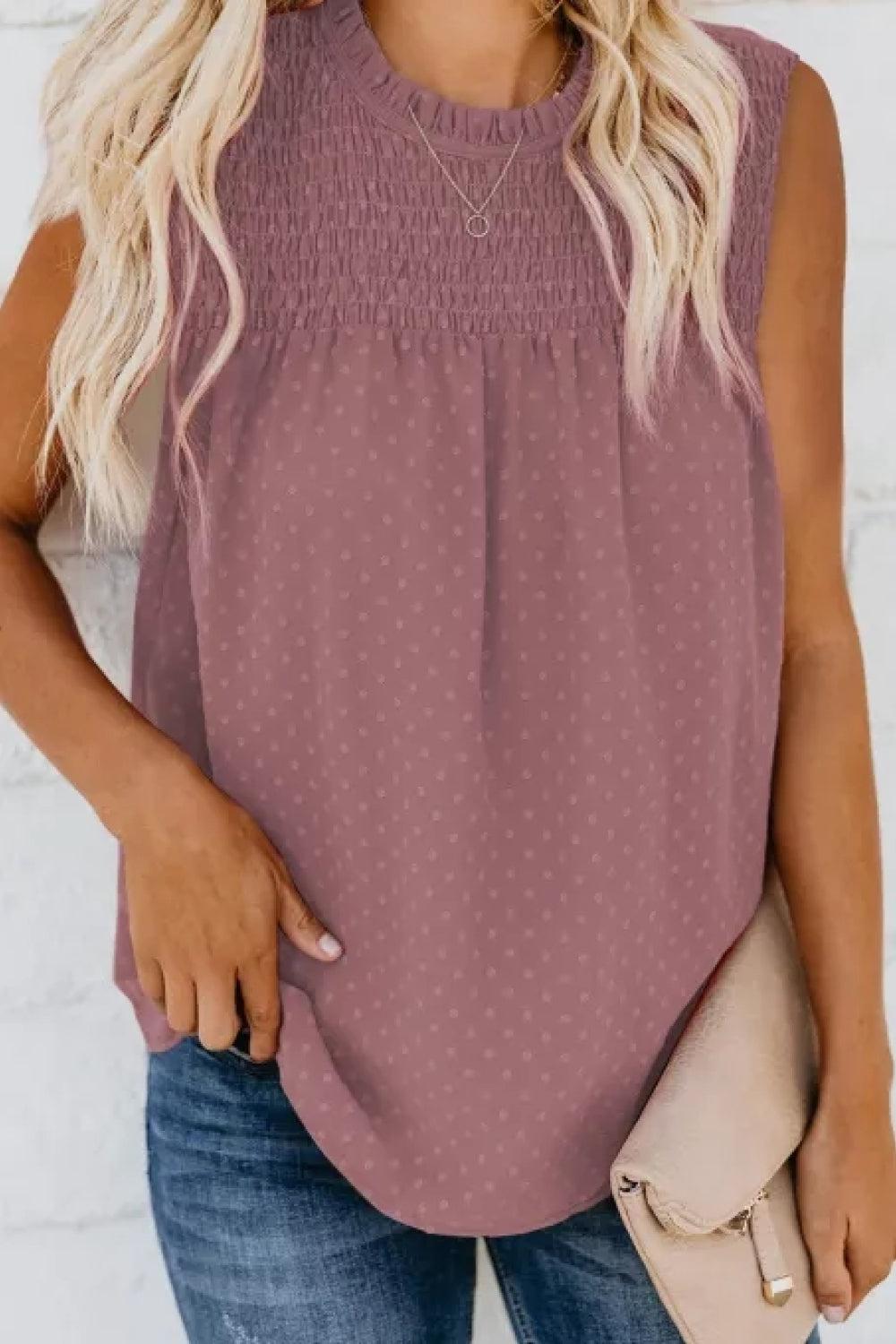 Smocked Tie Back Frill Trim Tank BLUE ZONE PLANET