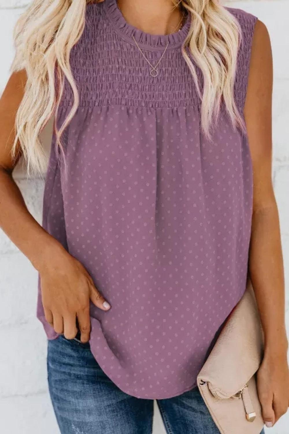 Smocked Tie Back Frill Trim Tank BLUE ZONE PLANET