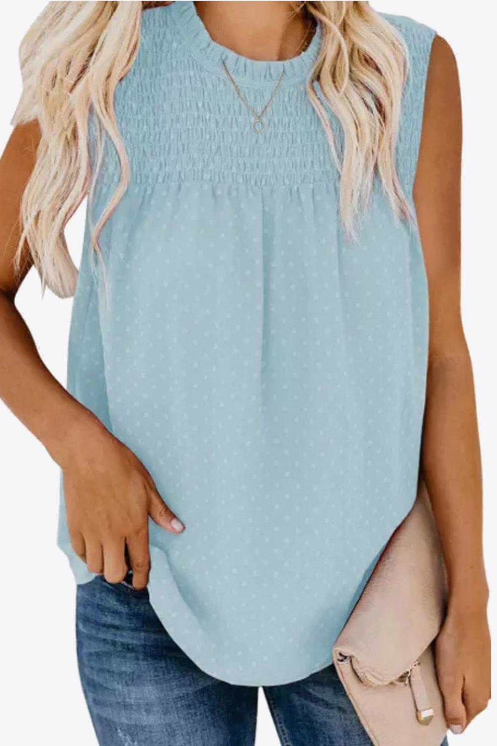 Smocked Tie Back Frill Trim Tank BLUE ZONE PLANET