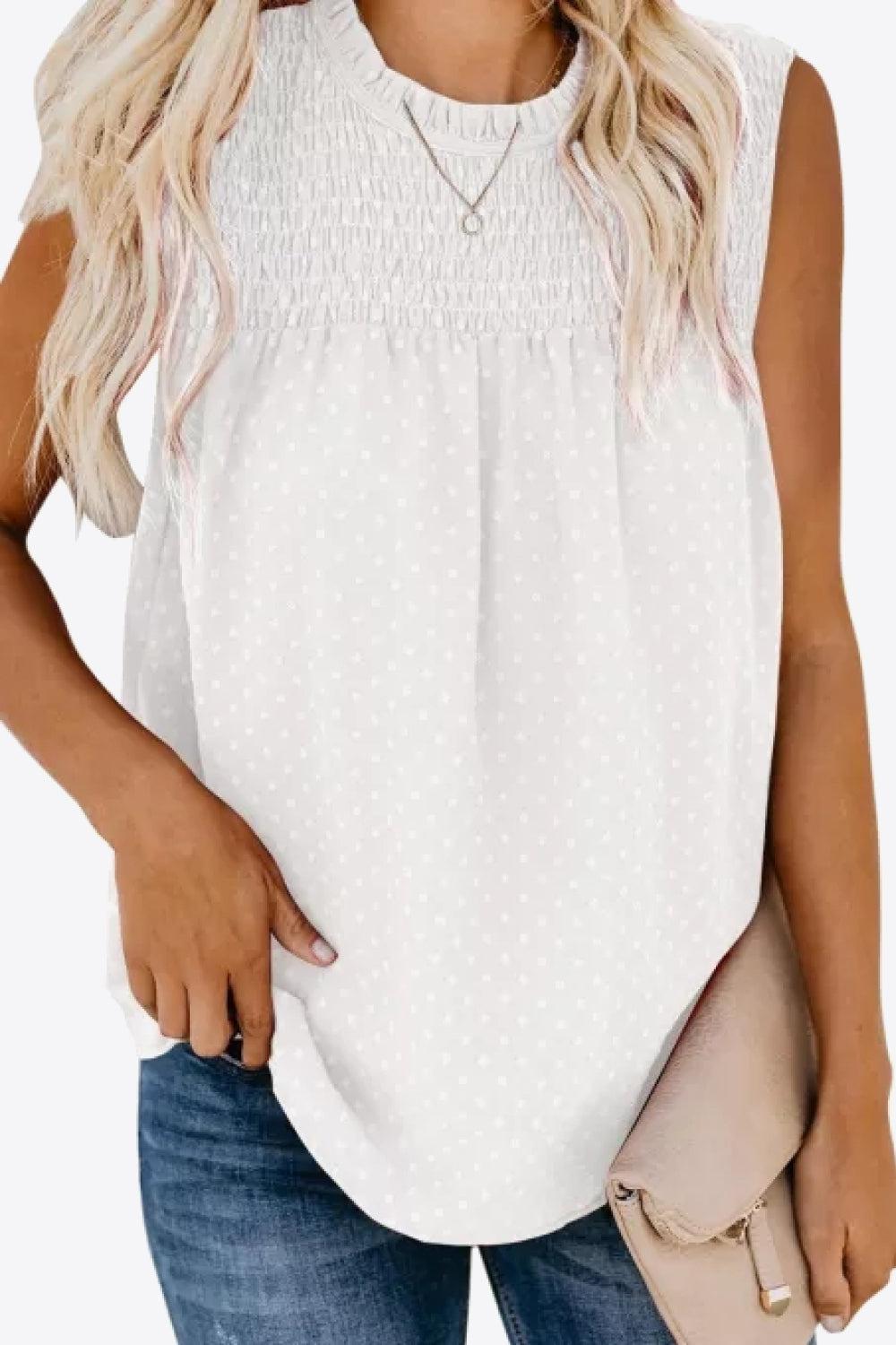 Smocked Tie Back Frill Trim Tank BLUE ZONE PLANET