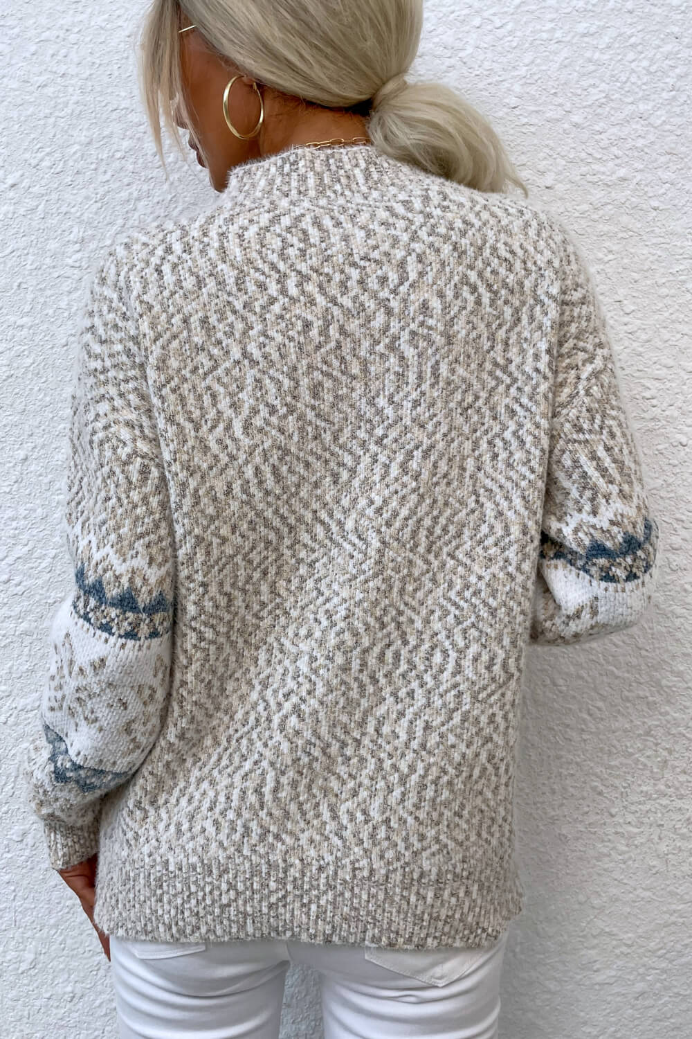 Snowflake Pattern Mock Neck Sweater BLUE ZONE PLANET