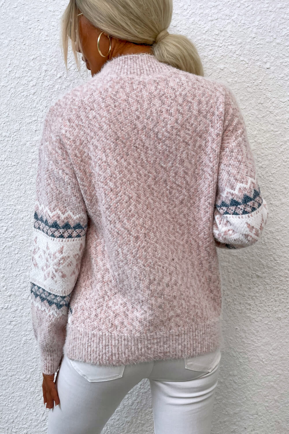 Snowflake Pattern Mock Neck Sweater BLUE ZONE PLANET