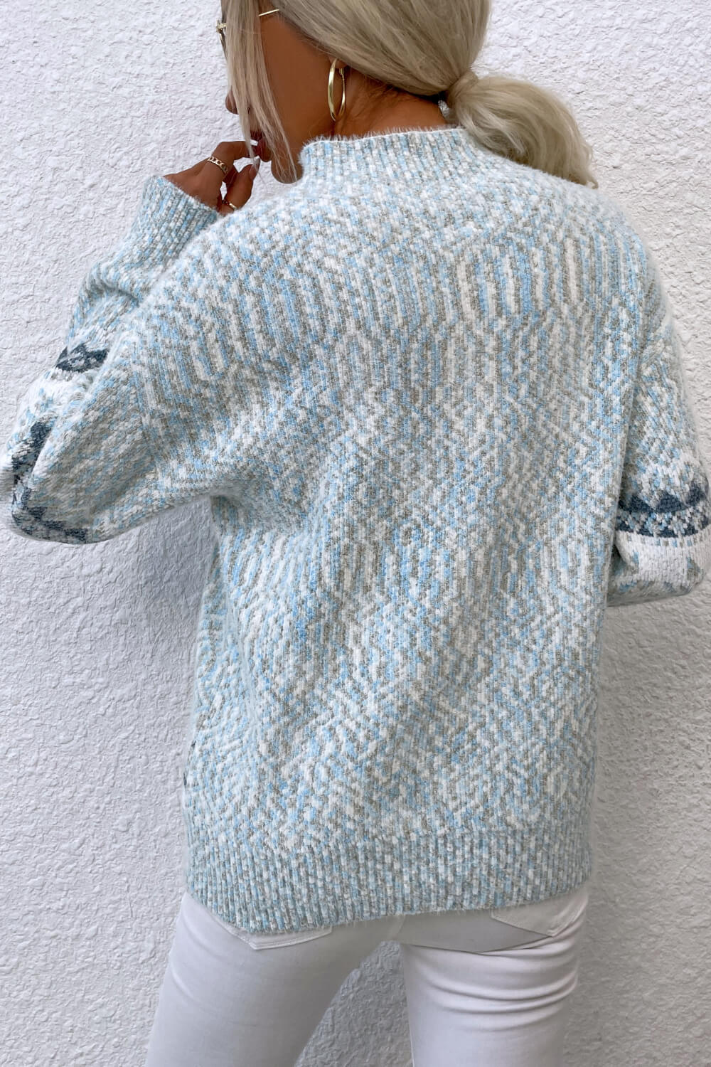 Snowflake Pattern Mock Neck Sweater BLUE ZONE PLANET