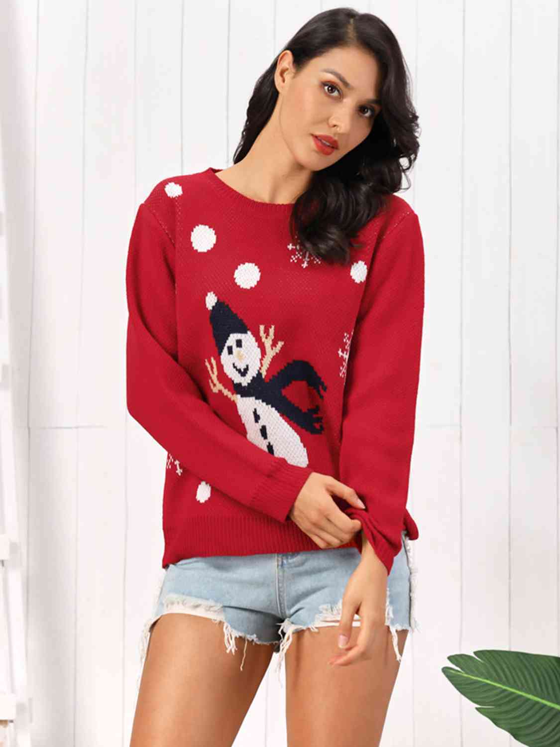 Snowman Round Neck Sweater BLUE ZONE PLANET