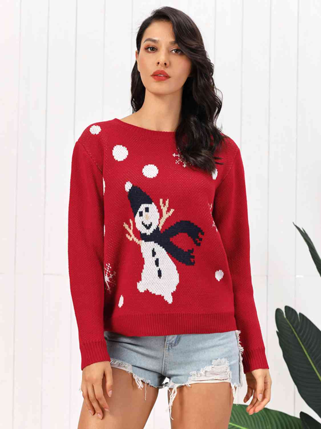 Snowman Round Neck Sweater BLUE ZONE PLANET