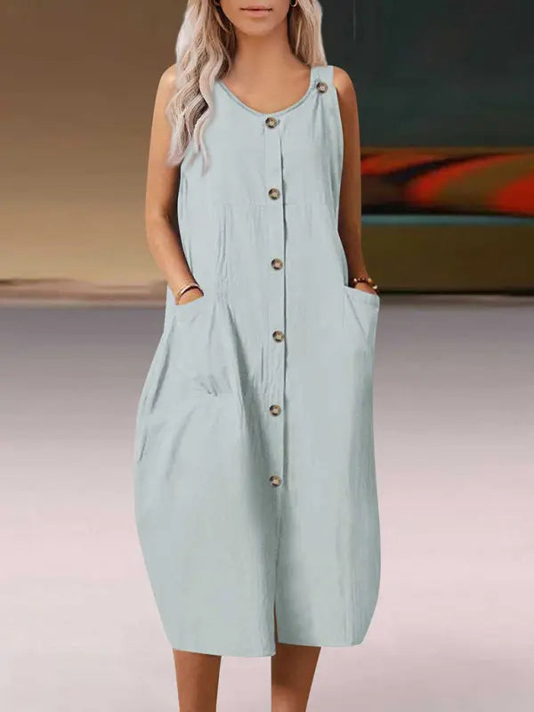 Solid Color Loose Comfortable Strap Dress kakaclo