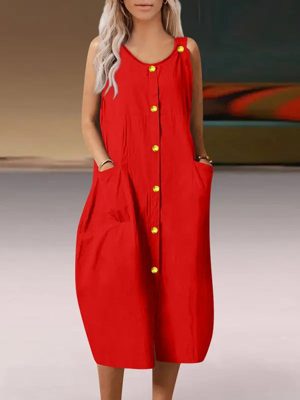 Solid Color Loose Comfortable Strap Dress kakaclo