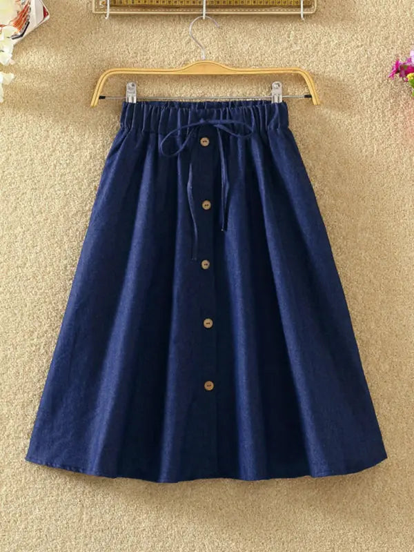 Sonia's Lace-Up Single-Breasted Pinstripe Midi Skirt kakaclo