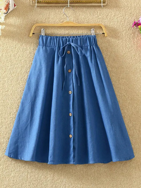 Sonia's Lace-Up Single-Breasted Pinstripe Midi Skirt kakaclo