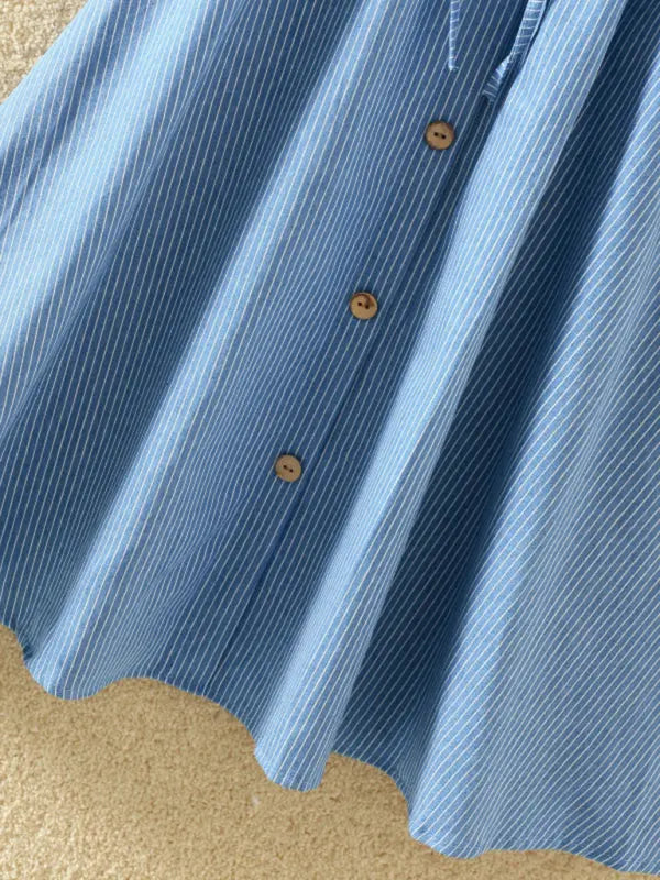 Sonia's Lace-Up Single-Breasted Pinstripe Midi Skirt kakaclo