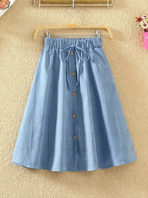 Sonia's Lace-Up Single-Breasted Pinstripe Midi Skirt kakaclo