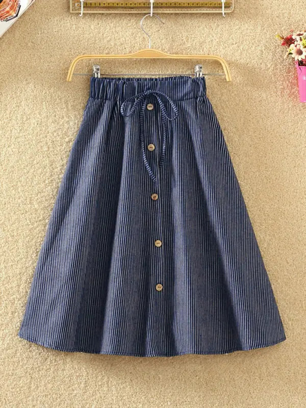 Sonia's Lace-Up Single-Breasted Pinstripe Midi Skirt kakaclo