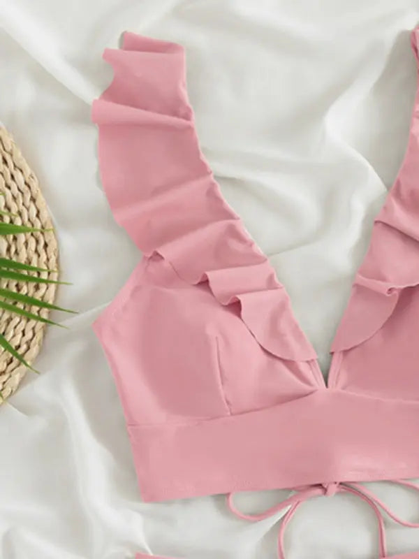 Sophie's Lace V-Neck High-Waist Split Swimsuit BLUE ZONE PLANET