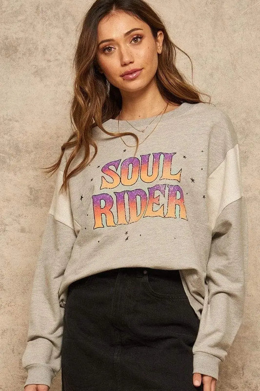 Soul Rider French Terry Knit Graphic Sweatshirt Blue Zone Planet