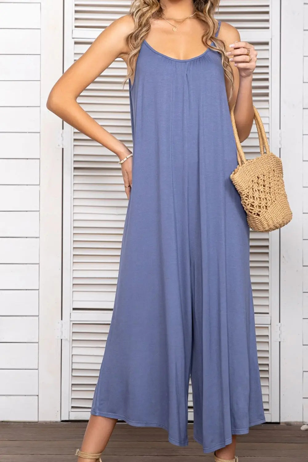 Spaghetti Strap Scoop Neck Jumpsuit BLUE ZONE PLANET
