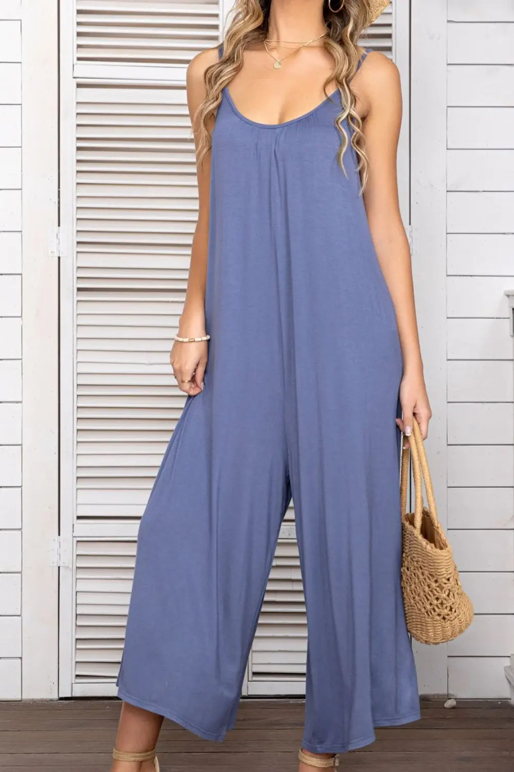 Spaghetti Strap Scoop Neck Jumpsuit BLUE ZONE PLANET