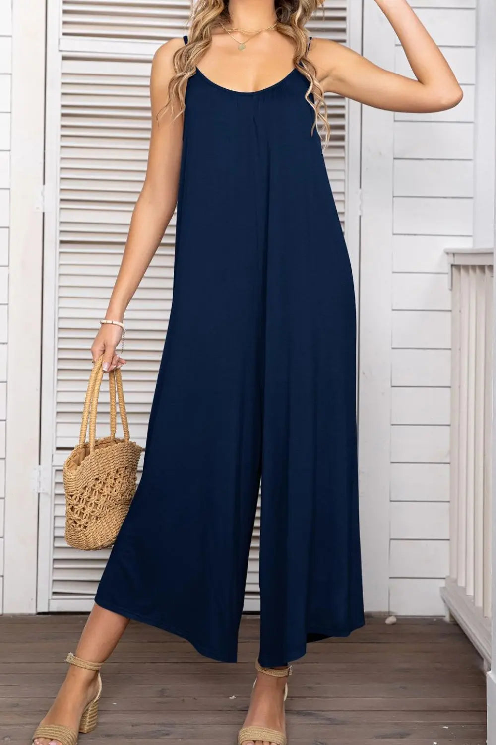 Spaghetti Strap Scoop Neck Jumpsuit BLUE ZONE PLANET