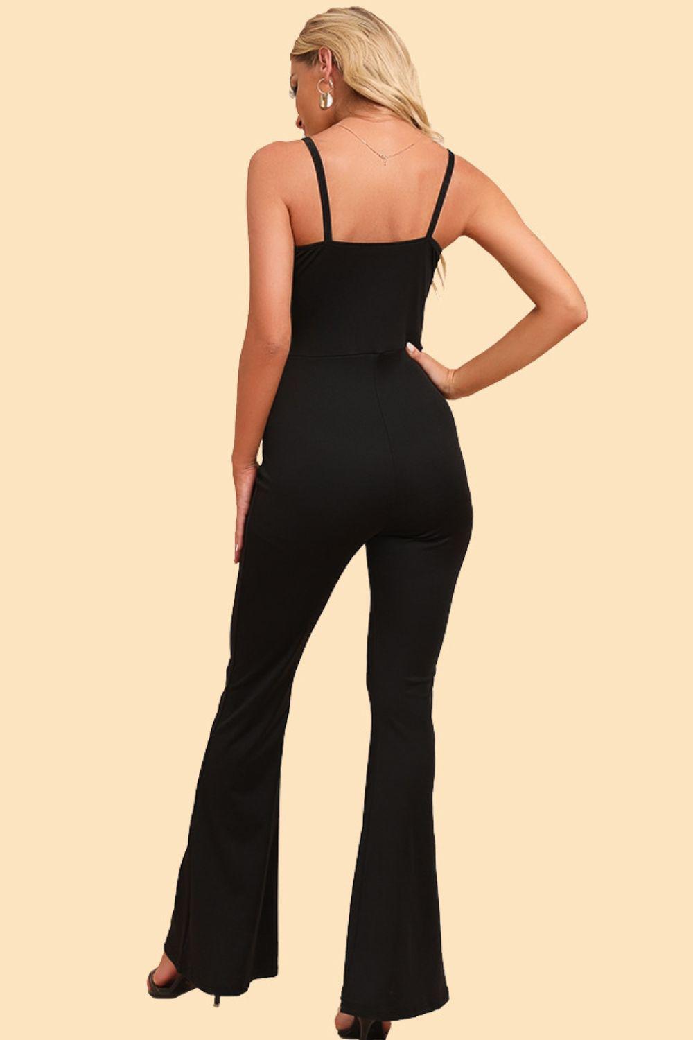 Spliced Mesh Spaghetti Strap Jumpsuit BLUE ZONE PLANET