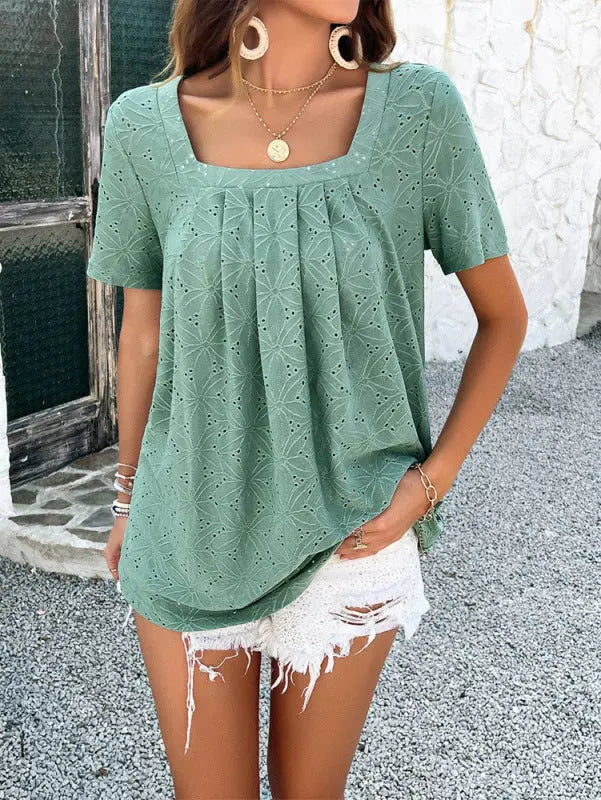 Spring and summer casual solid color short-sleeved T-shirt tops kakaclo