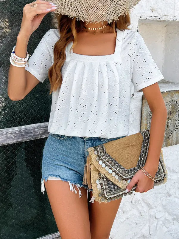 Spring and summer casual solid color short-sleeved T-shirt tops kakaclo