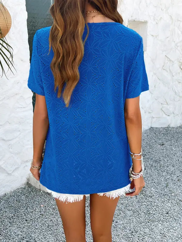 Spring and summer casual solid color short-sleeved T-shirt tops kakaclo