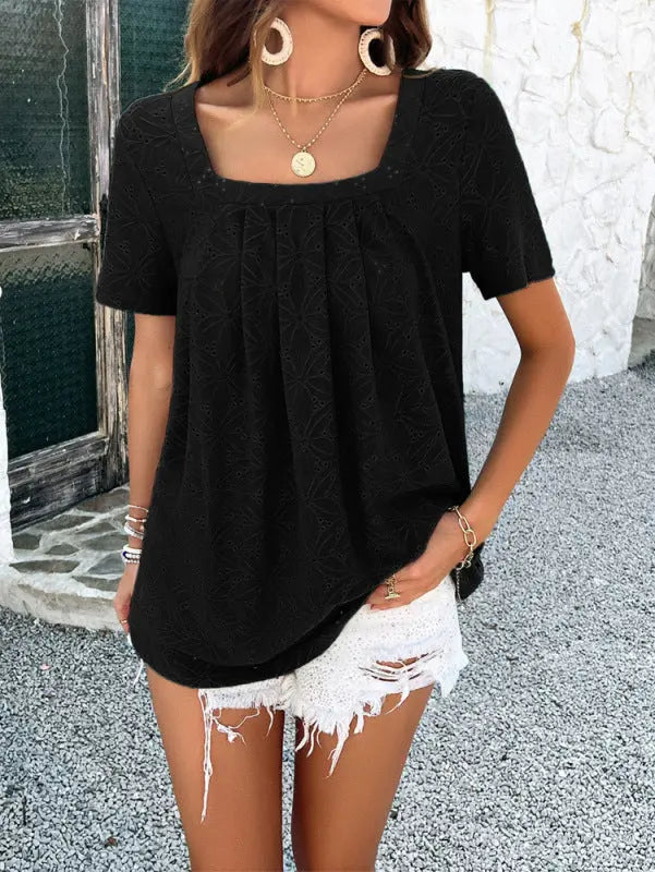 Spring and summer casual solid color short-sleeved T-shirt tops kakaclo