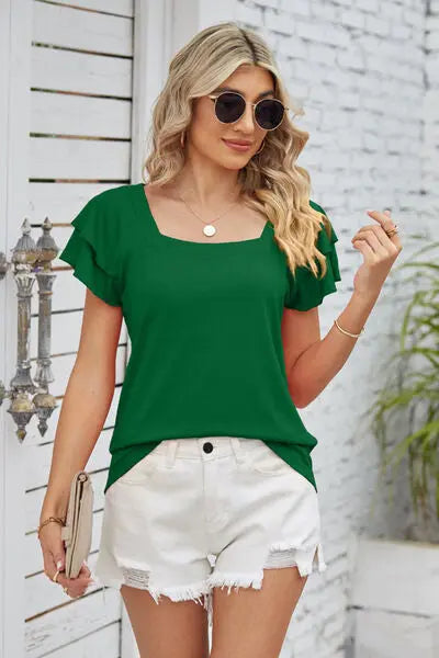 Square Neck Flutter Sleeve T-Shirt BLUE ZONE PLANET