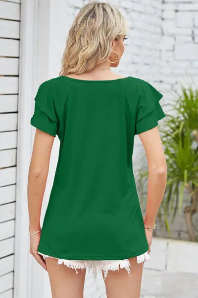 Square Neck Flutter Sleeve T-Shirt BLUE ZONE PLANET