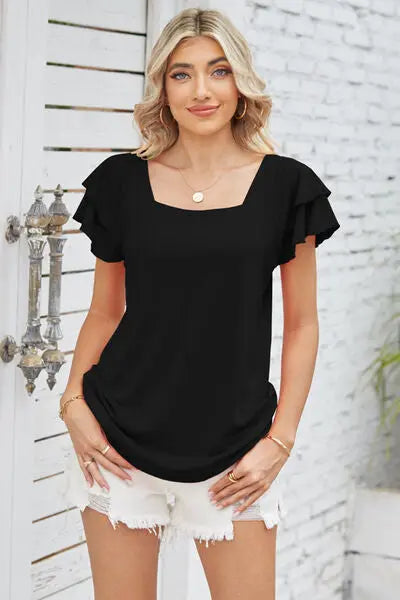Square Neck Flutter Sleeve T-Shirt BLUE ZONE PLANET