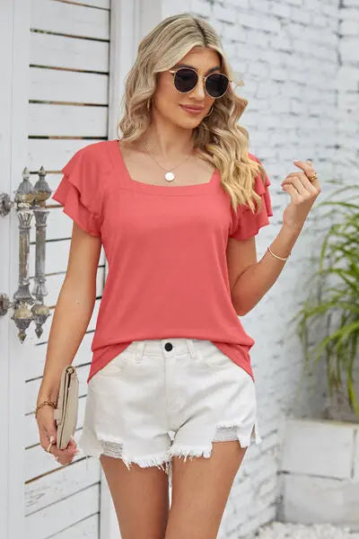Square Neck Flutter Sleeve T-Shirt BLUE ZONE PLANET