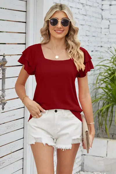 Square Neck Flutter Sleeve T-Shirt BLUE ZONE PLANET