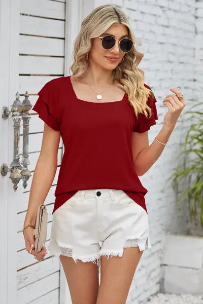 Square Neck Flutter Sleeve T-Shirt BLUE ZONE PLANET
