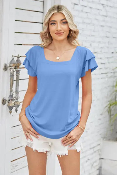Square Neck Flutter Sleeve T-Shirt BLUE ZONE PLANET