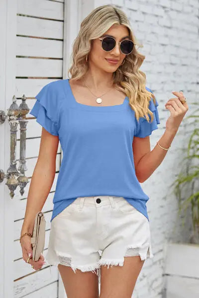 Square Neck Flutter Sleeve T-Shirt BLUE ZONE PLANET