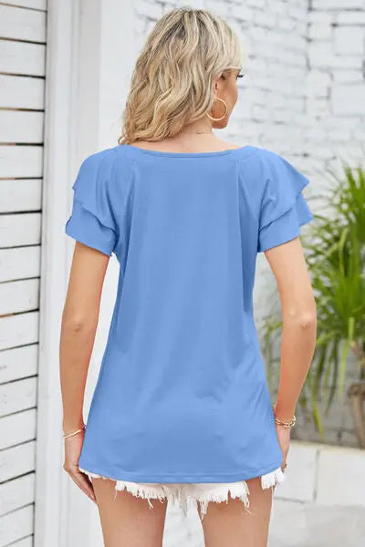 Square Neck Flutter Sleeve T-Shirt BLUE ZONE PLANET
