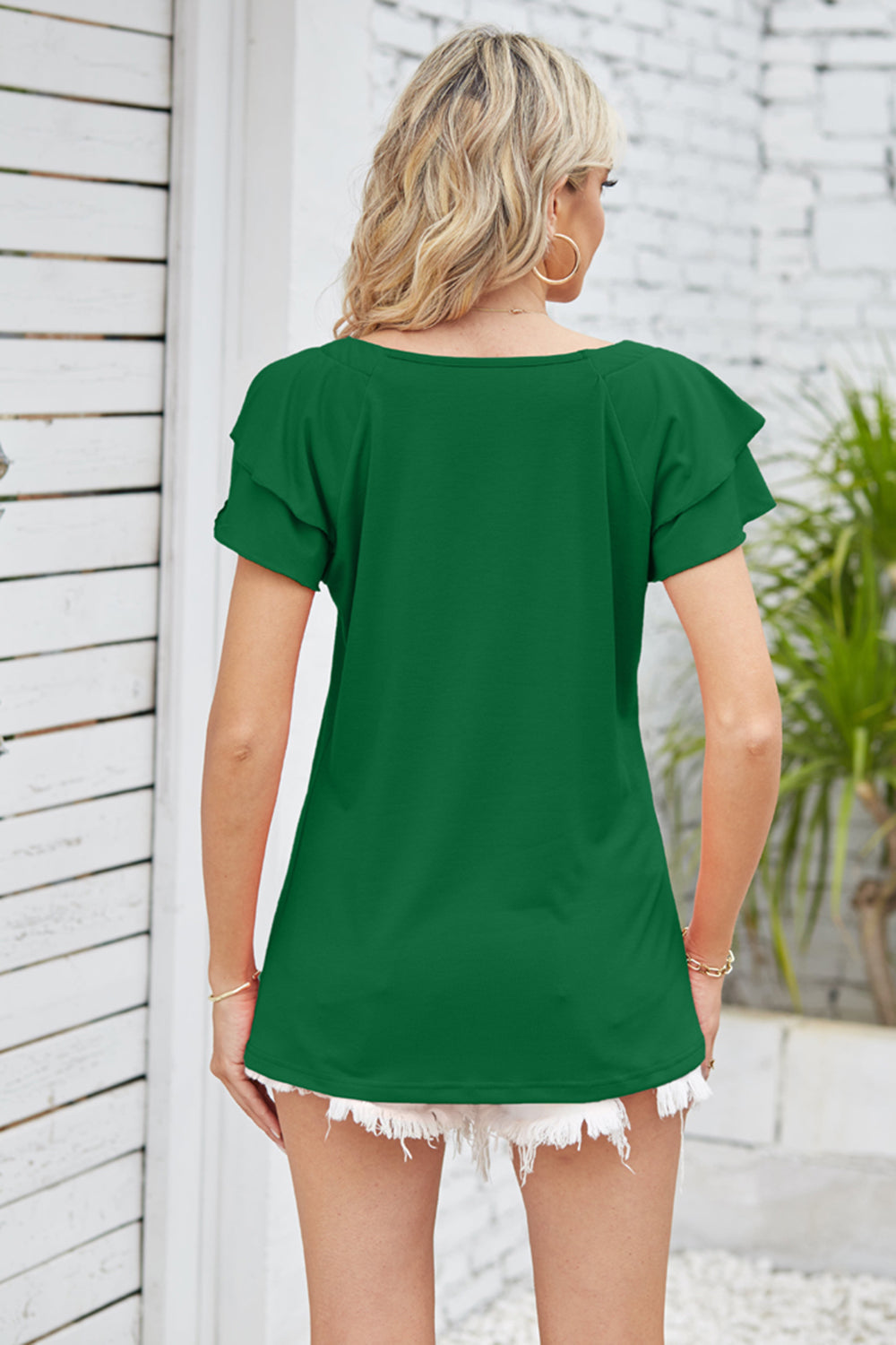Square Neck Flutter Sleeve Top BLUE ZONE PLANET