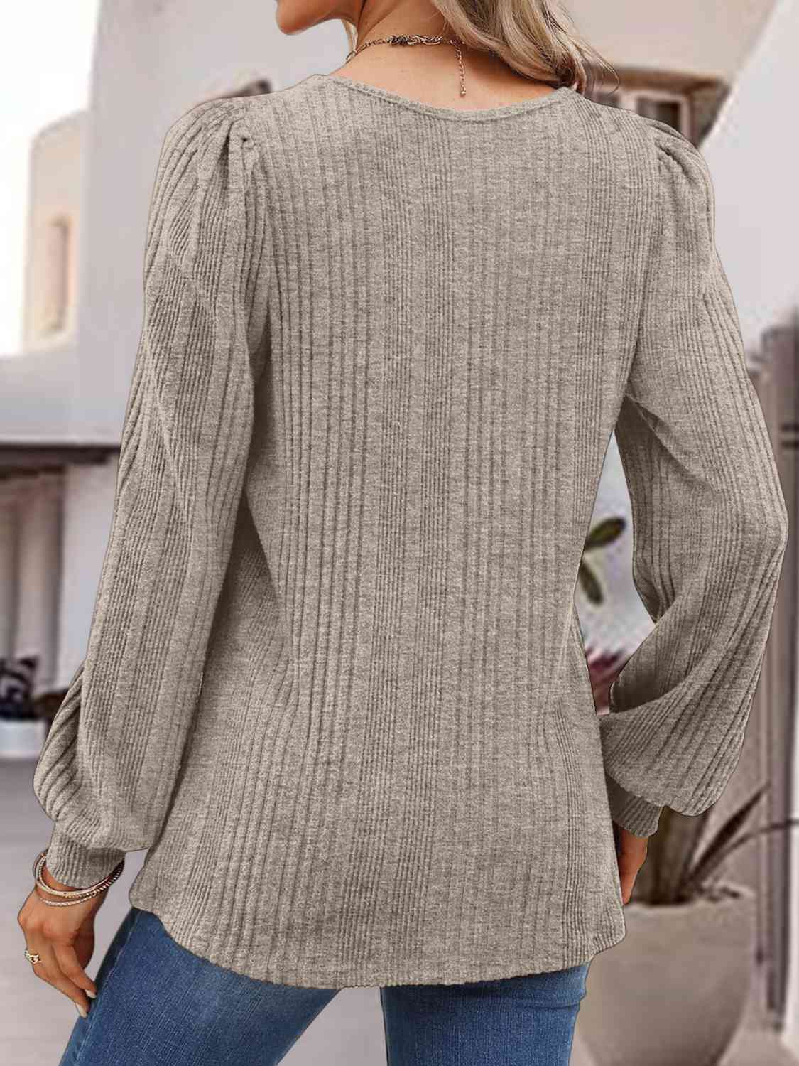 Square Neck Long Sleeve Top BLUE ZONE PLANET