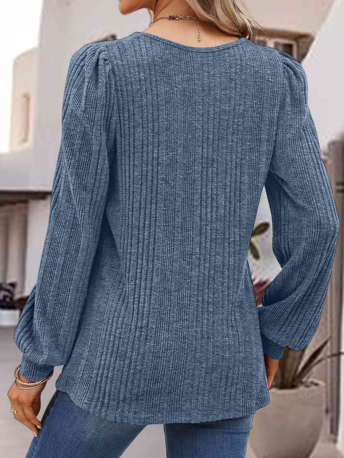 Square Neck Long Sleeve Top BLUE ZONE PLANET