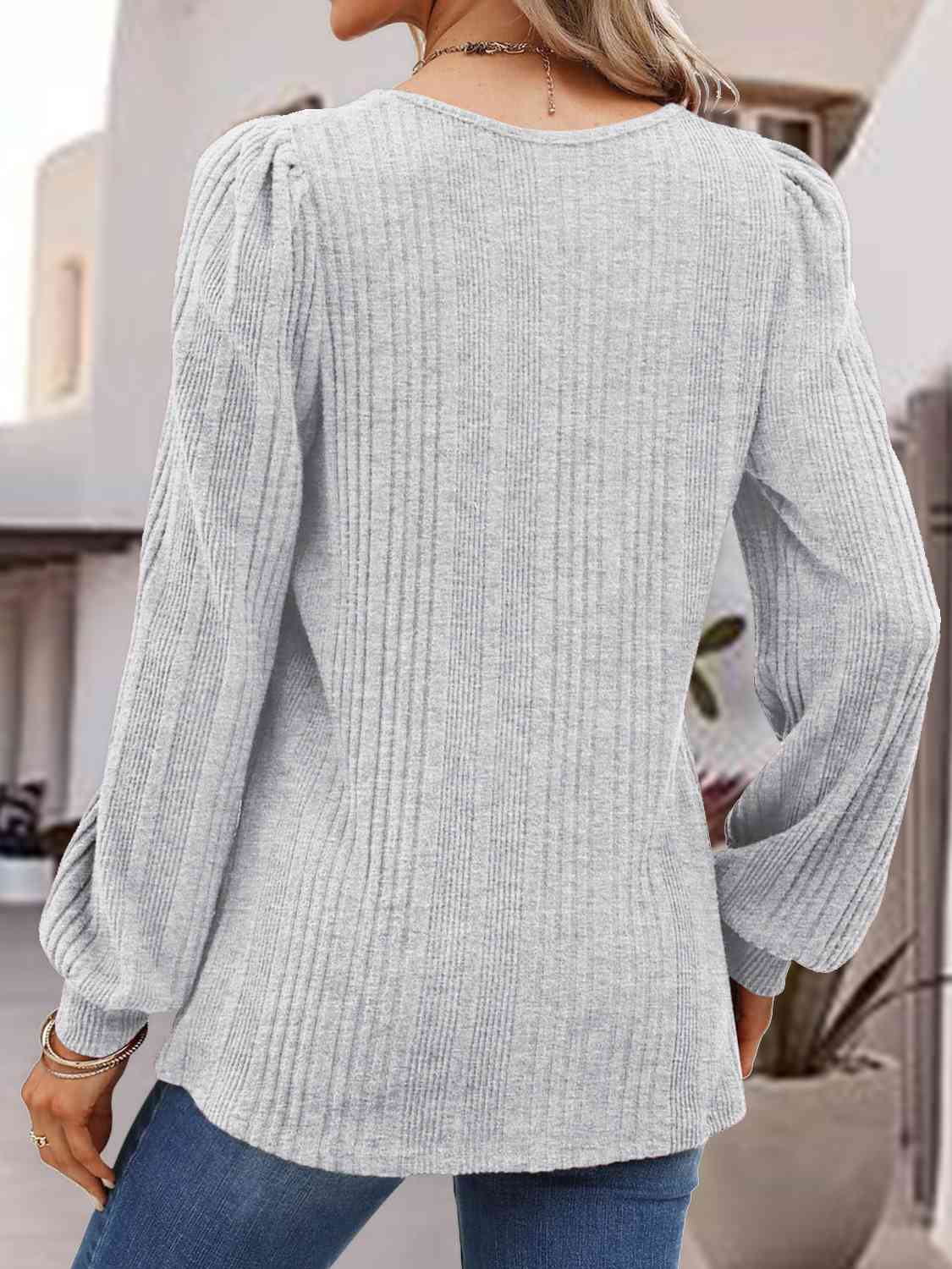 Square Neck Long Sleeve Top BLUE ZONE PLANET