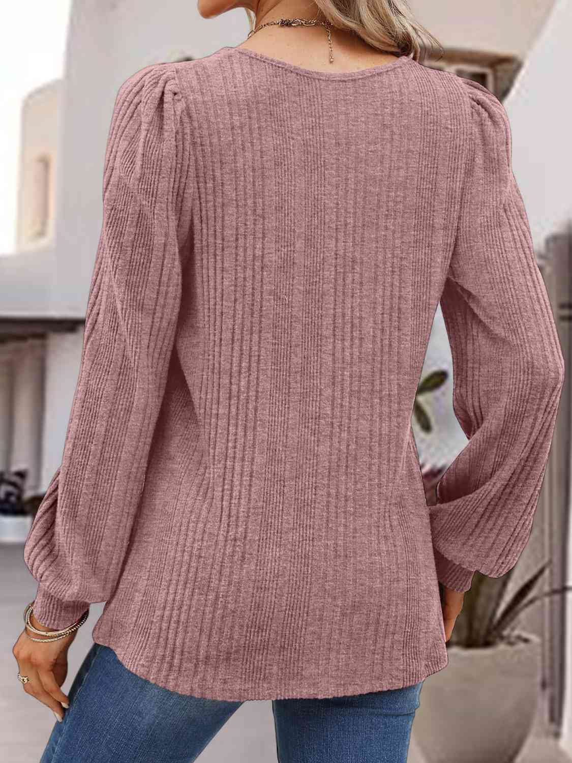 Square Neck Long Sleeve Top BLUE ZONE PLANET