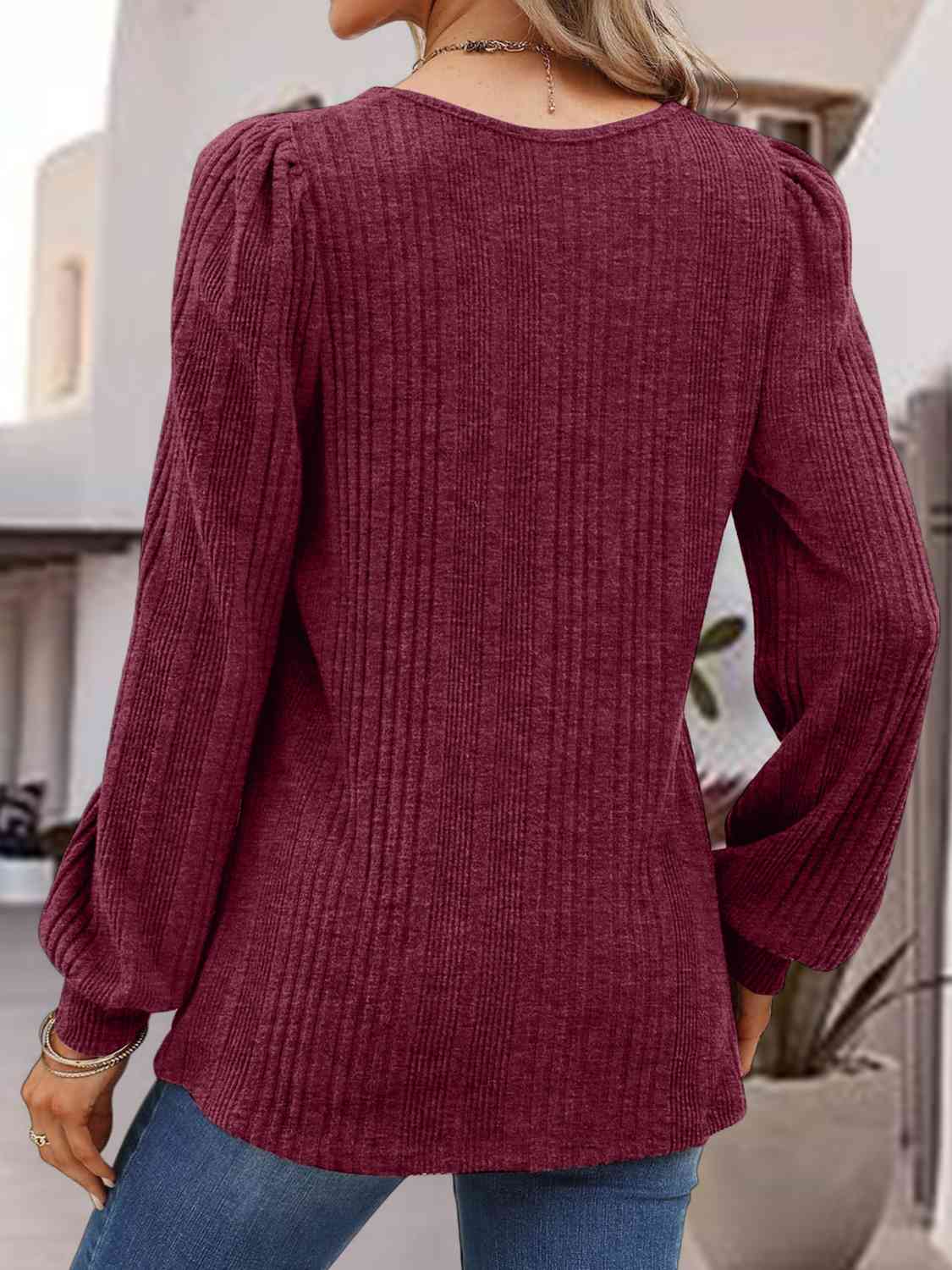 Square Neck Long Sleeve Top BLUE ZONE PLANET